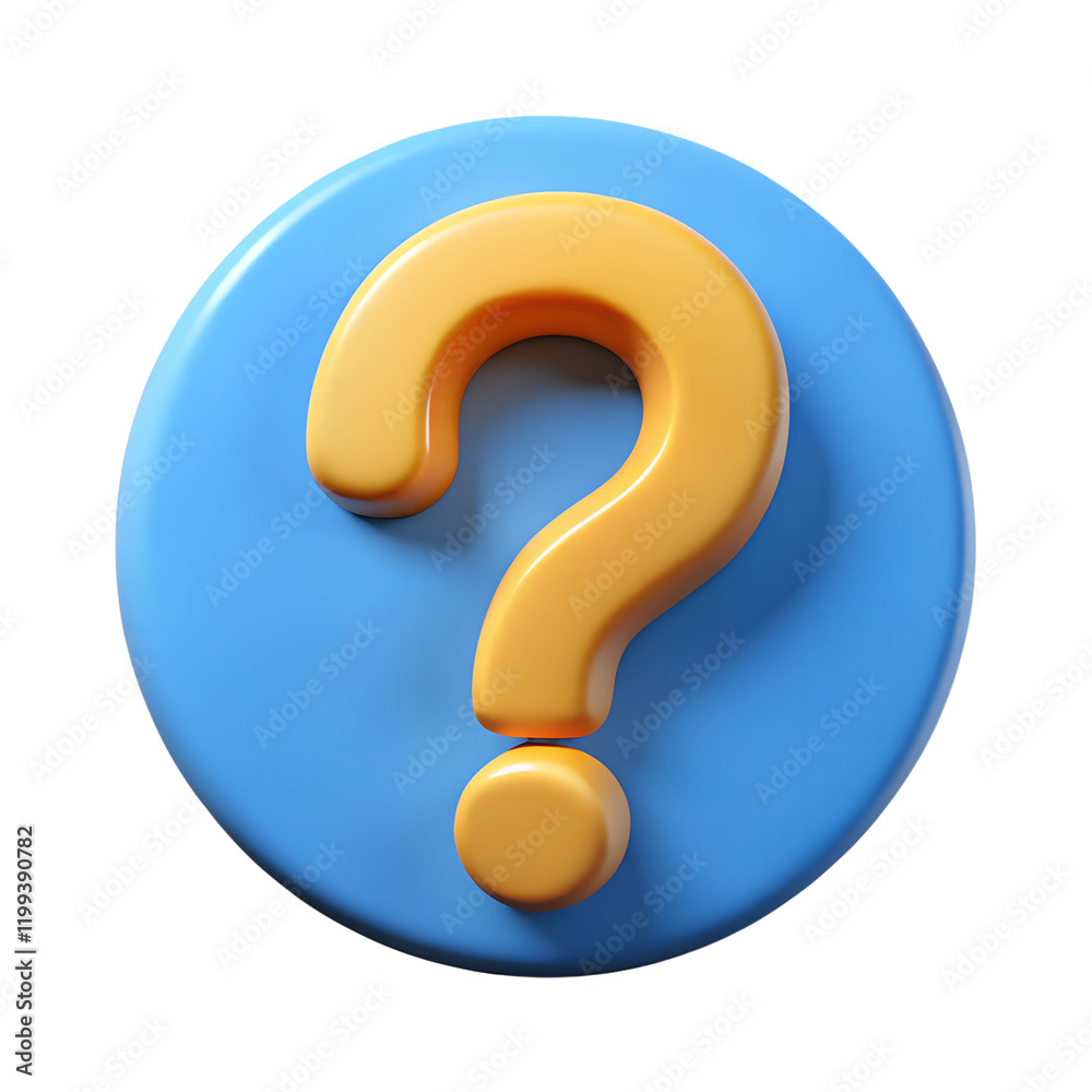 Naklejka premium Question sign 3d render. Interface button isolated on white. Plastic cartoon style