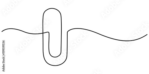 Linear background of paper clip. One continuous line drawing of a paper clip. Vector illustration. Paper clip icon isolated, Sketch,Paper clip, outline pro vector illustration, minimal simple concept.