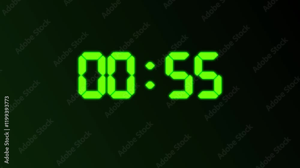 1 minute display timer counting down minutes and seconds Animation Isolated on Black Background 1 minute display timer counting down minutes and seconds Animation Isolated on Black Background
