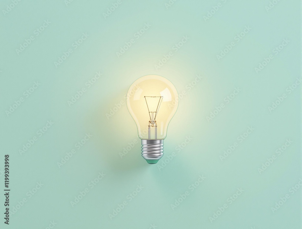glowing light bulb on pastel mint background for innovation and tech ads glowing light bulb on pastel mint background for innovation and tech ads