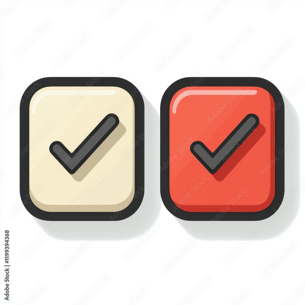 Cream and Red Check Mark Buttons Approval Selection and Choice Icons Cream and Red Check Mark Buttons Approval Selection and Choice Icons