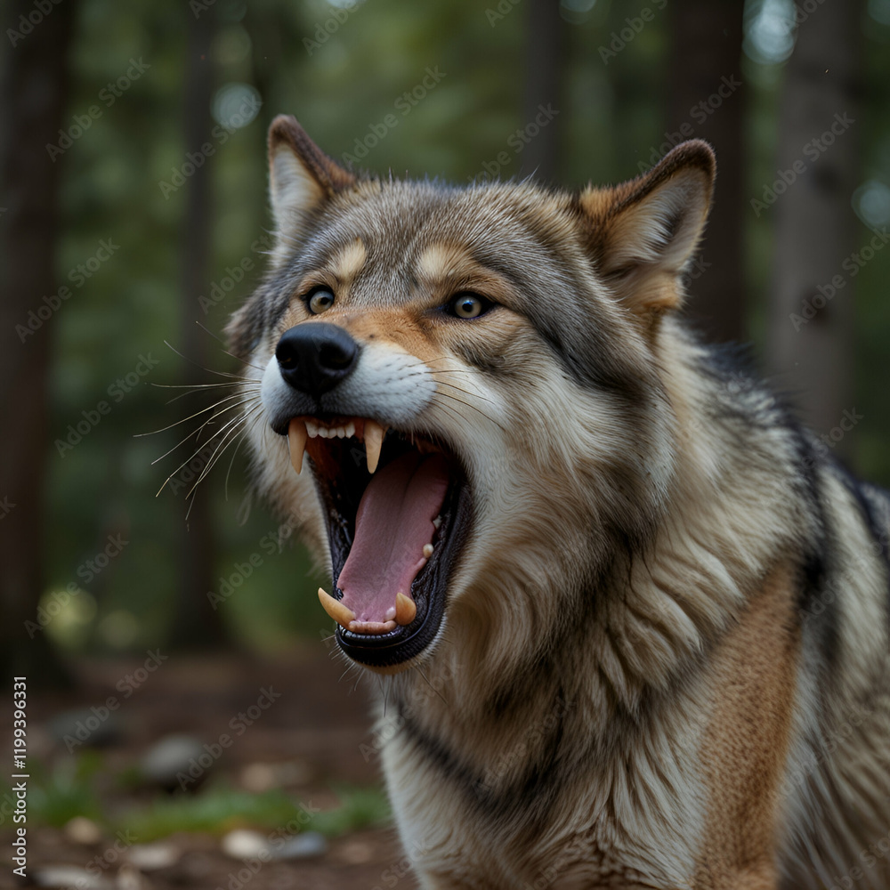 Naklejka premium wolf are roaring ai image