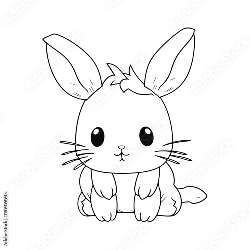 outlined baby Rabbit kawai coloring page illustration.