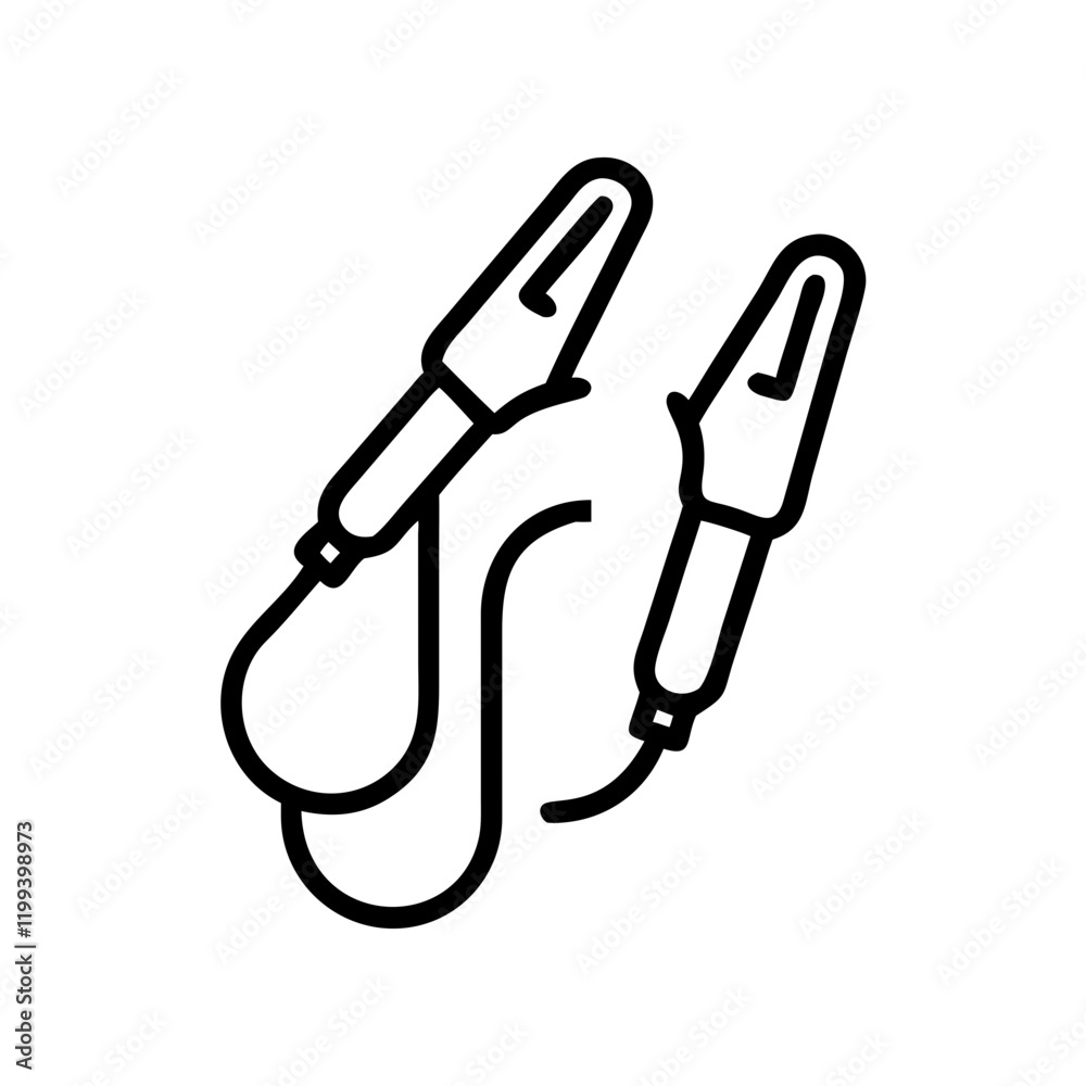Jumper cables line icon for car battery and emergency tools Jumper cables line icon for car battery and emergency tools