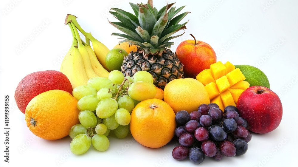 Vibrant Assortment of Tropical Fruits on Bright Background with Space for Text Vibrant Assortment of Tropical Fruits on Bright Background with Space for Text