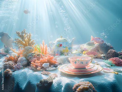Underwater tea party with sea creatures. Whimsical ocean-themed gathering. Fun ideas for marine events. Unique sea life party inspiration.