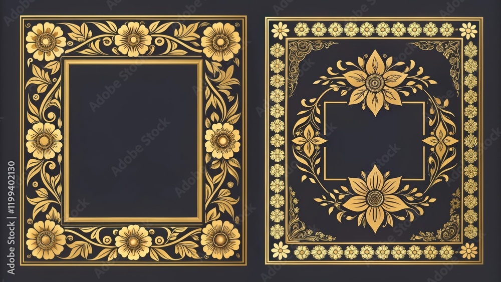 Obraz premium Elegant Gold Floral Frame Designs for Invitations and Decorations