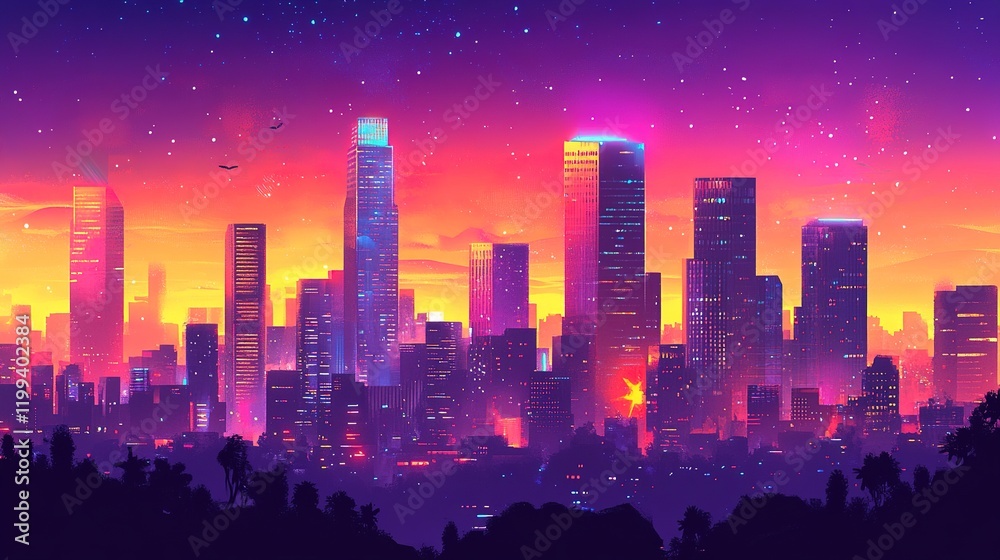 Vibrant city skyline at dusk gigapixel standard scale view of urban architecture Vibrant city skyline at dusk gigapixel standard scale view of urban architecture