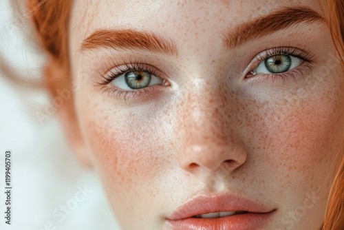 Close-up Portrait of a Redhead Woman with Freckles