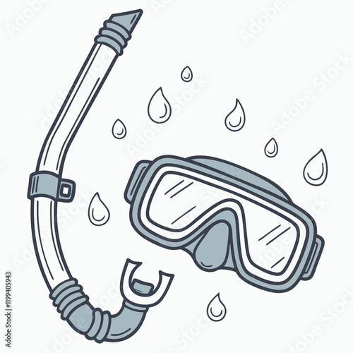 snorkel and goggles with water droplets