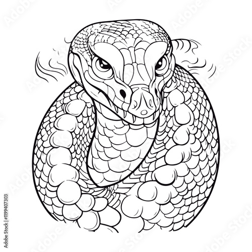 Cute cartoon snake Black and white vector illustration for coloring book.