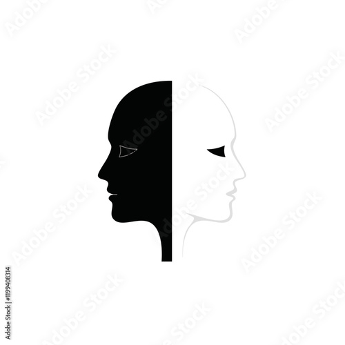 Abstract Profile Split Black White Contrast. Vector Image