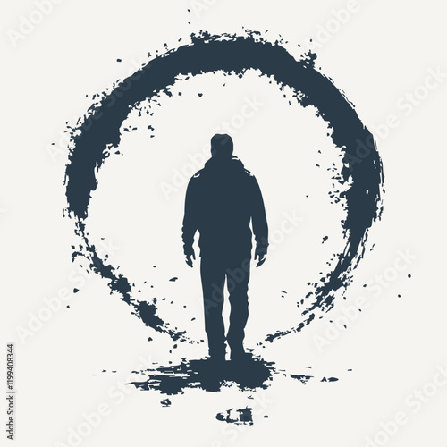 Abstract Silhouette of a Man in a Circular Frame. Vector Image