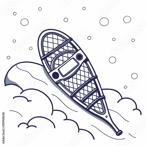 snowshoe resting on a mound of powdery snow