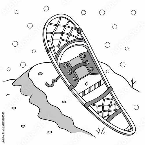 snowshoe resting on a mound of powdery snow