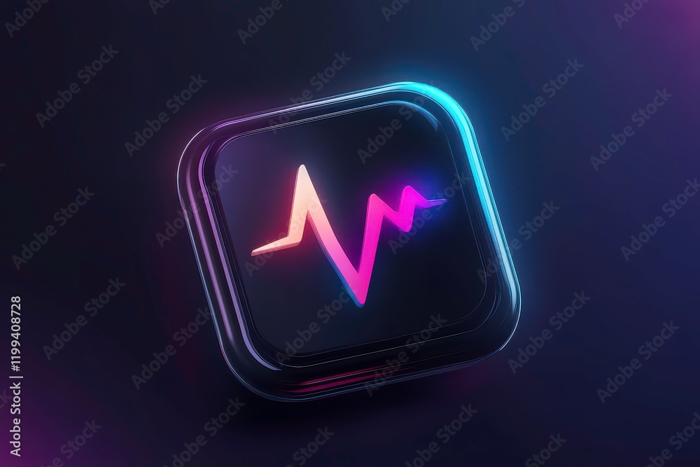 Futuristic Health App Icon with Glowing Effects