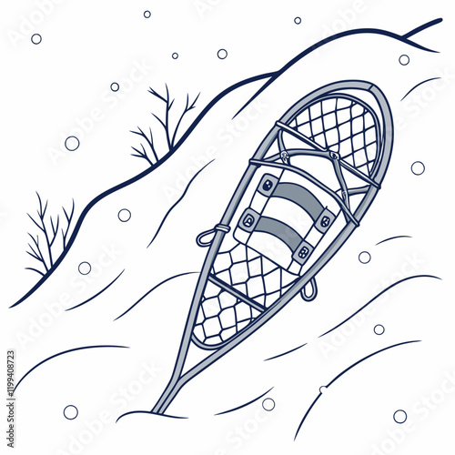 snowshoe resting on a mound of powdery snow