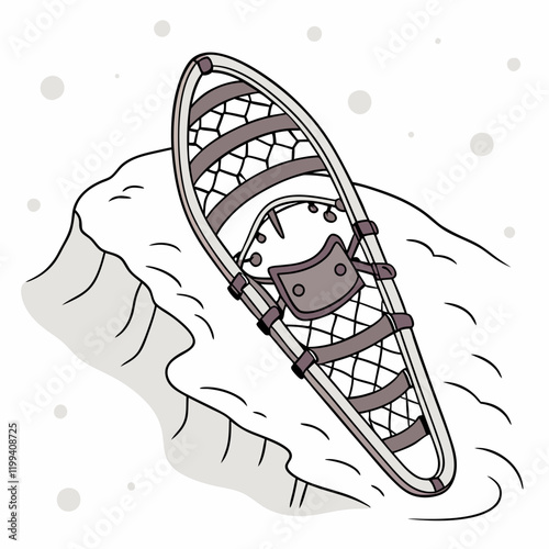 snowshoe resting on a mound of powdery snow