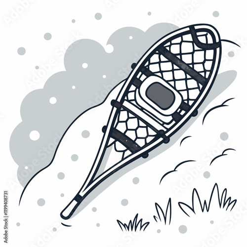 snowshoe resting on a mound of powdery snow
