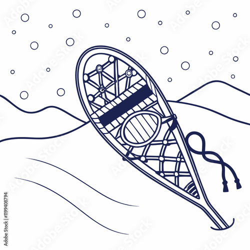 snowshoe resting on a mound of powdery snow