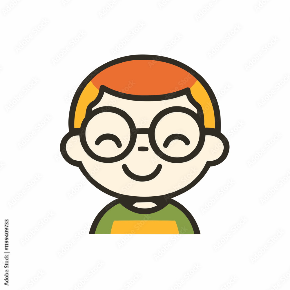 Happy Boy with Glasses and Short Hair. Vector Image Happy Boy with Glasses and Short Hair. Vector Image