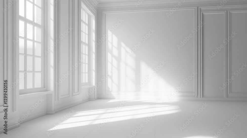 Sunlit White Room Interior Design: Elegant Minimalist Space with Large Windows Sunlit White Room Interior Design: Elegant Minimalist Space with Large Windows