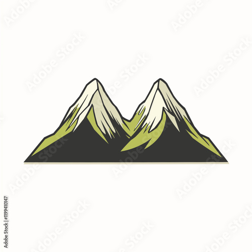 Majestic Twin Peaks Mountain Range Illustration. Vector Image