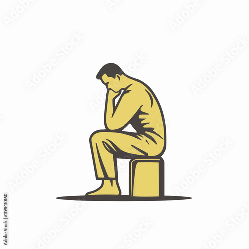 Man seated pensively on a block. Vector Image