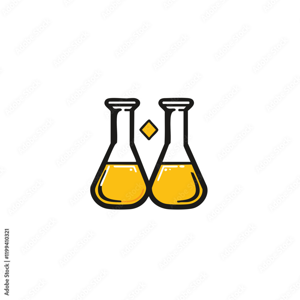 Paired Erlenmeyer Flasks with Yellow Liquid. Vector Image Paired Erlenmeyer Flasks with Yellow Liquid. Vector Image