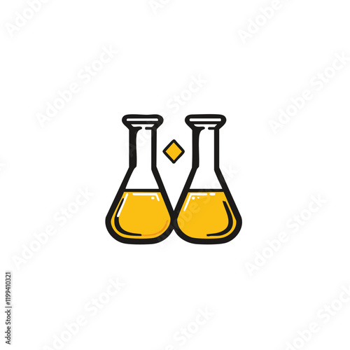 Paired Erlenmeyer Flasks with Yellow Liquid. Vector Image