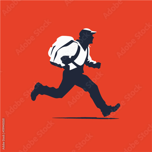 Running Backpacker Silhouette Vector Graphic. Vector Image