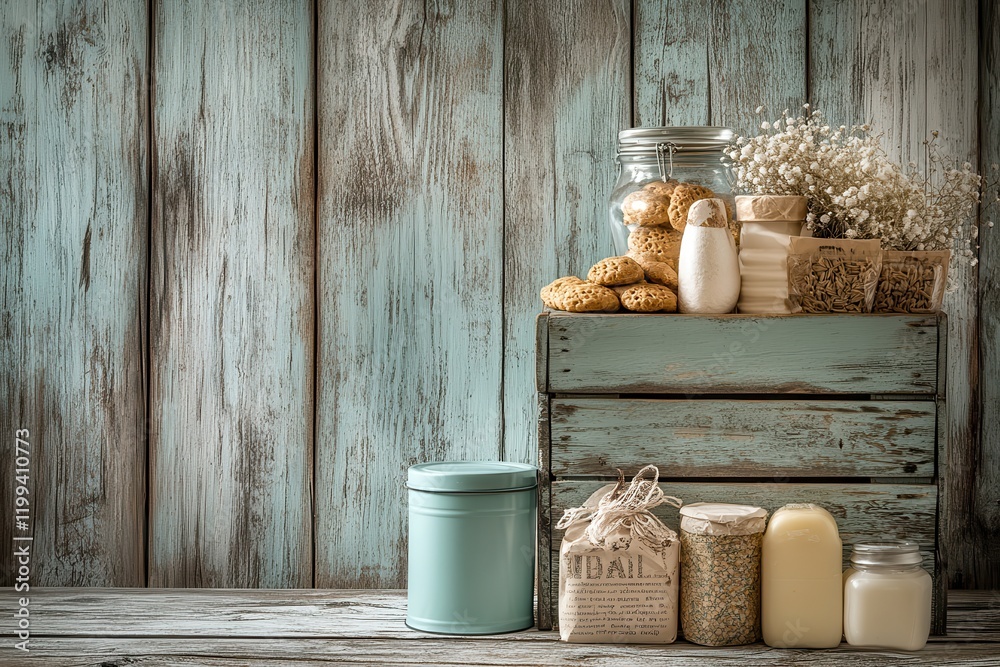 Rustic wooden crate with bath products and treats. A vintage, calming scene. Rustic wooden crate with bath products and treats. A vintage, calming scene.