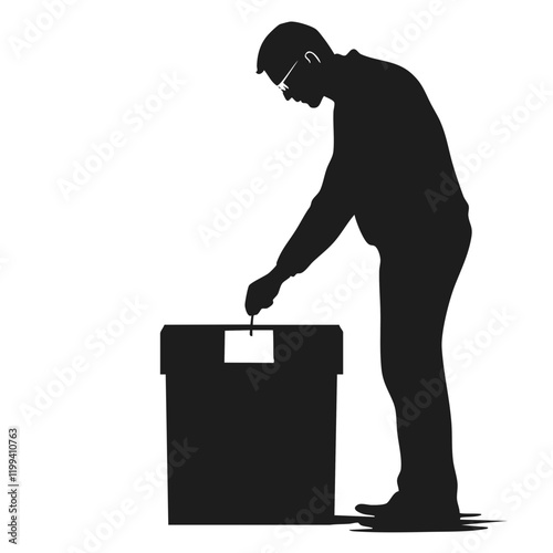 Silhouette of a person depositing a ballot into a box. Vector Image