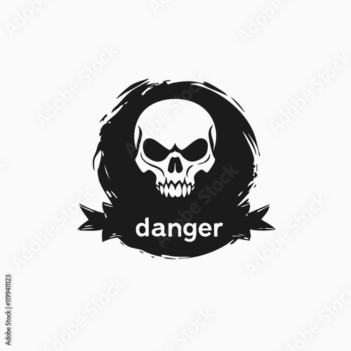 Skull Danger Emblem with Ribbon Banner. Vector Image