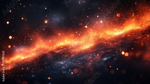 Vibrant cosmic nebula with glowing particles and starry background in space photo