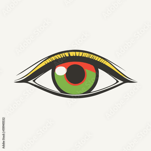 Stylized Eye with Green Iris and Yellow Eyelashes. Vector Image