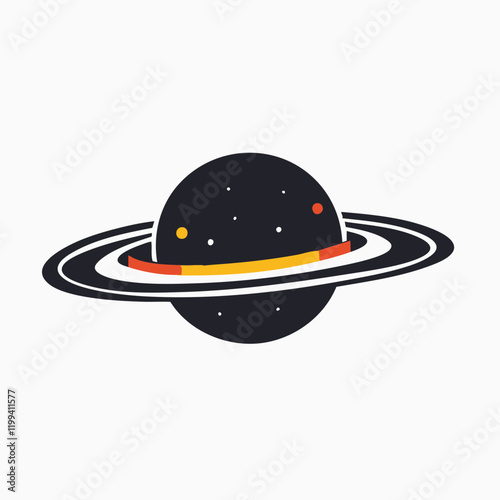 Stylized Planet with Rings and Moons Illustration. Vector Image