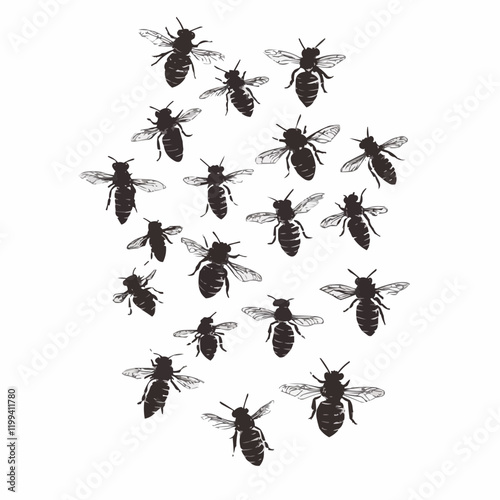 Swarm of Bees Vector Illustration. Vector Image