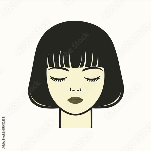 Woman with Closed Eyes and Bob Haircut. Vector Image