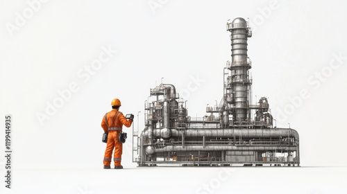 A production operator in the oil industry supervising operations, isolated on white,