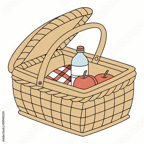 woven picnic basket with an open lid