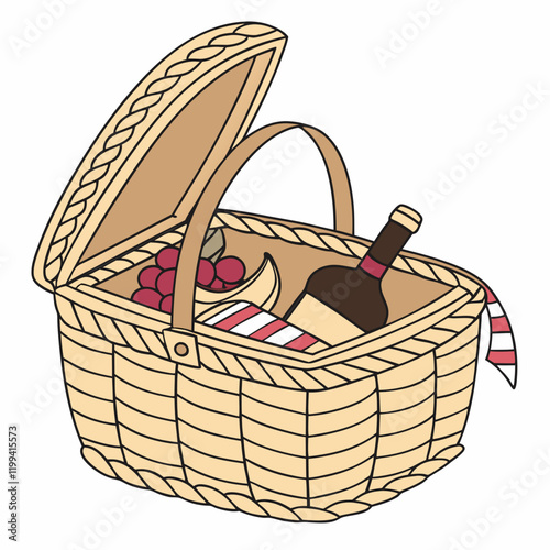 woven picnic basket with an open lid