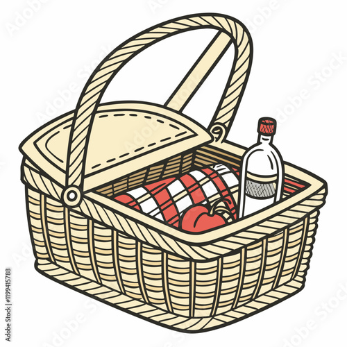 woven picnic basket with an open lid