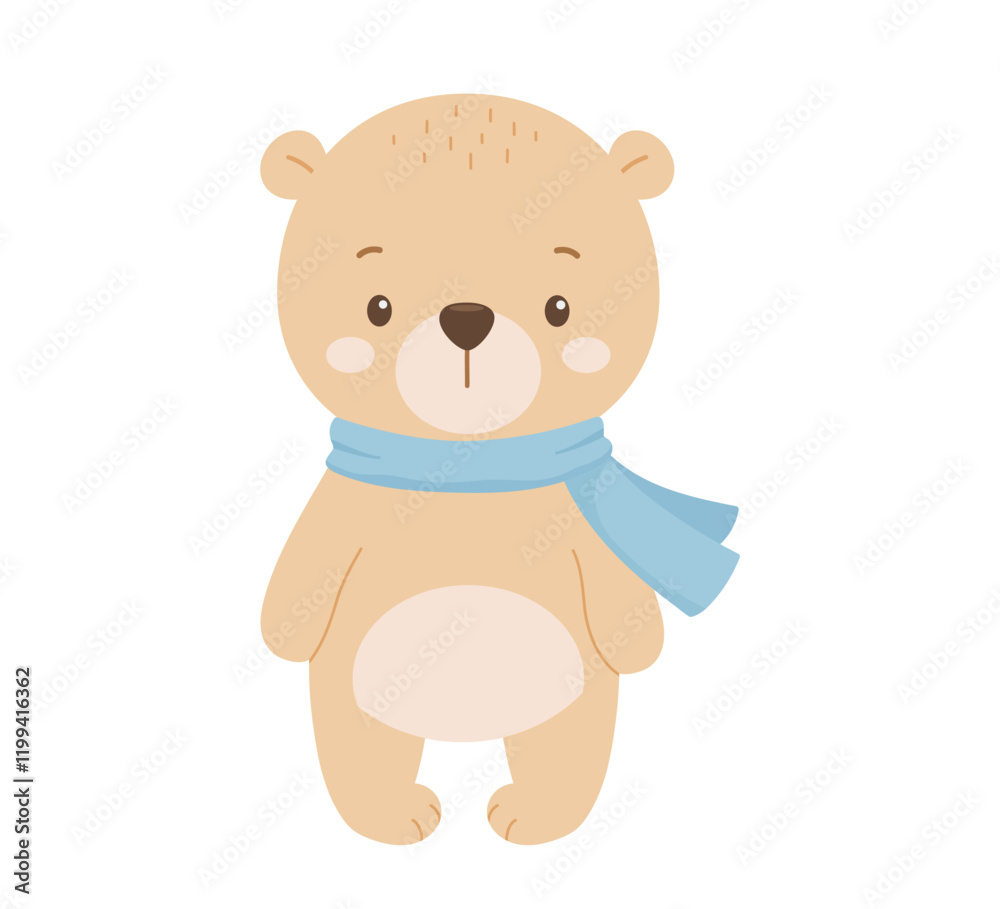 Fototapeta premium Cute bear with scarf, hand drawn vector illustration isolated on white background