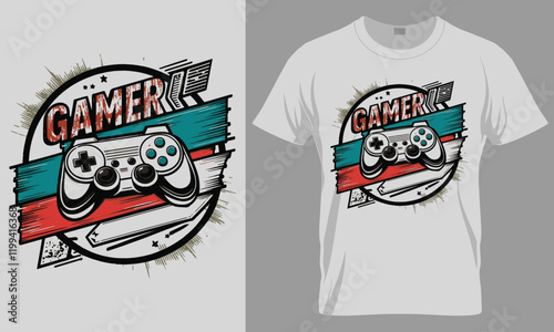 GAMER - Video gaming typography vector T-shirt design. 
motivational and inscription quotes.
perfect for print item and bags, posters, cards. 
isolated on black background