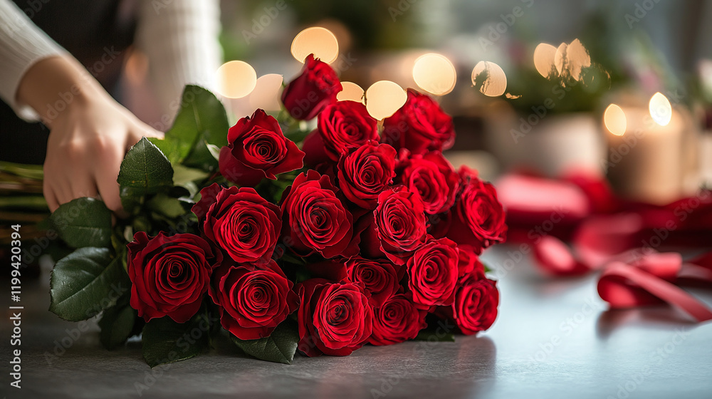 Fototapeta premium bouquet of red roses - Love and valentine flowers