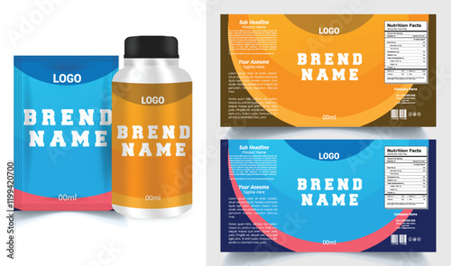 Vitamin label sticker design, natural multi food supplement banner packaging, jar label.