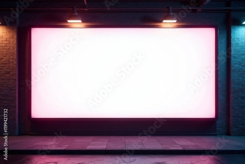 A blank LED billboard illuminated by ambient street lights in an urban setting.