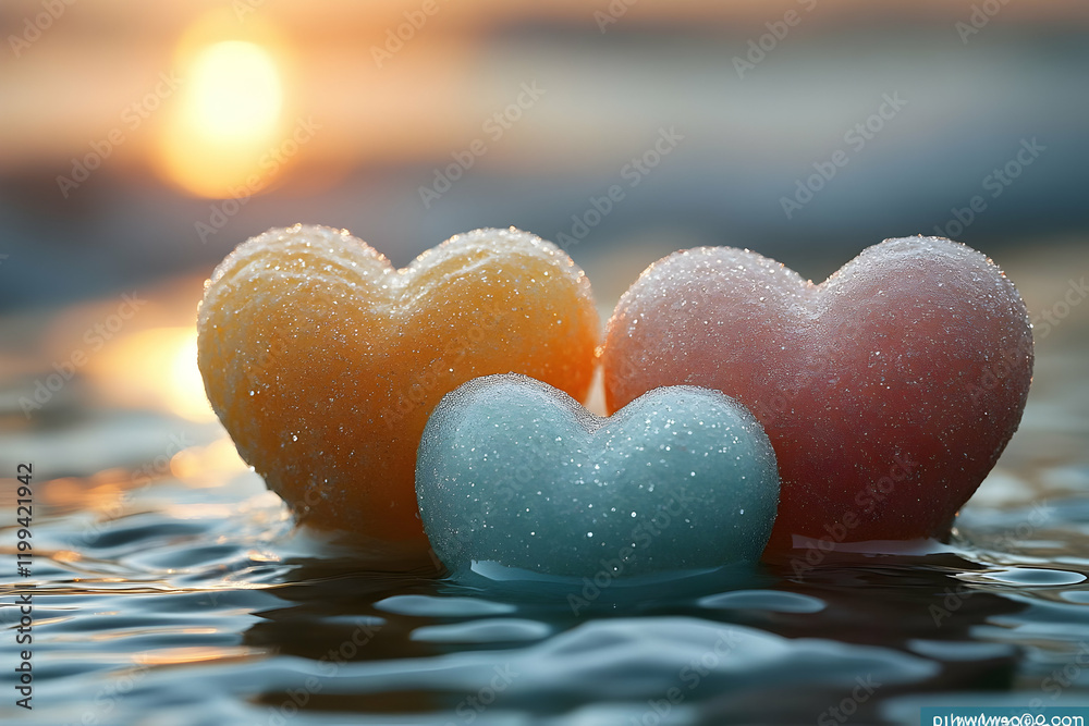 Fototapeta premium Sunset beach hearts, family, love, romance, calm