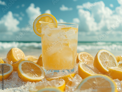 Illustration for a Post: Refreshing Lemonade in a Transparent Glass Near the Sea